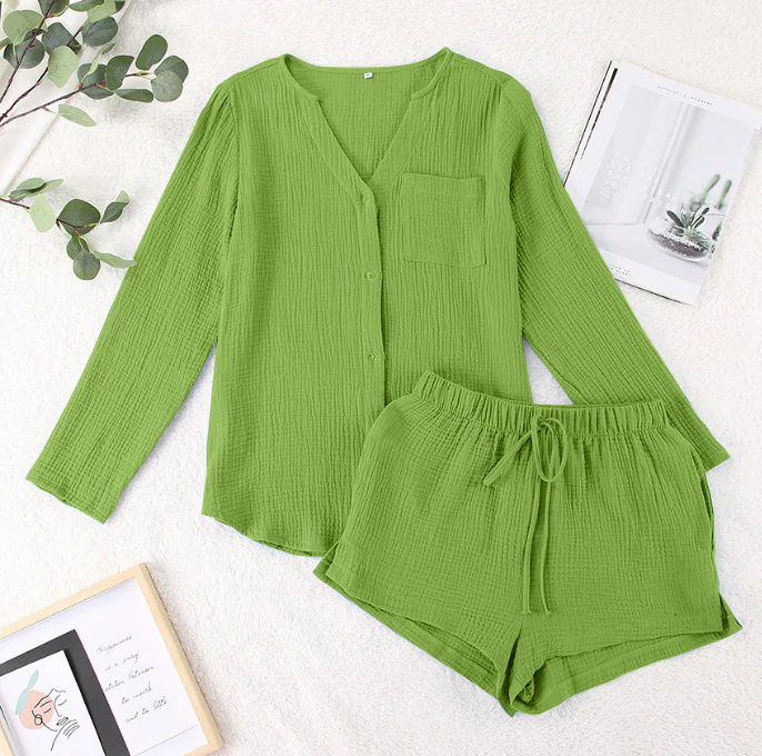 Notched Long Sleeve Top and Shorts Set - Image 18