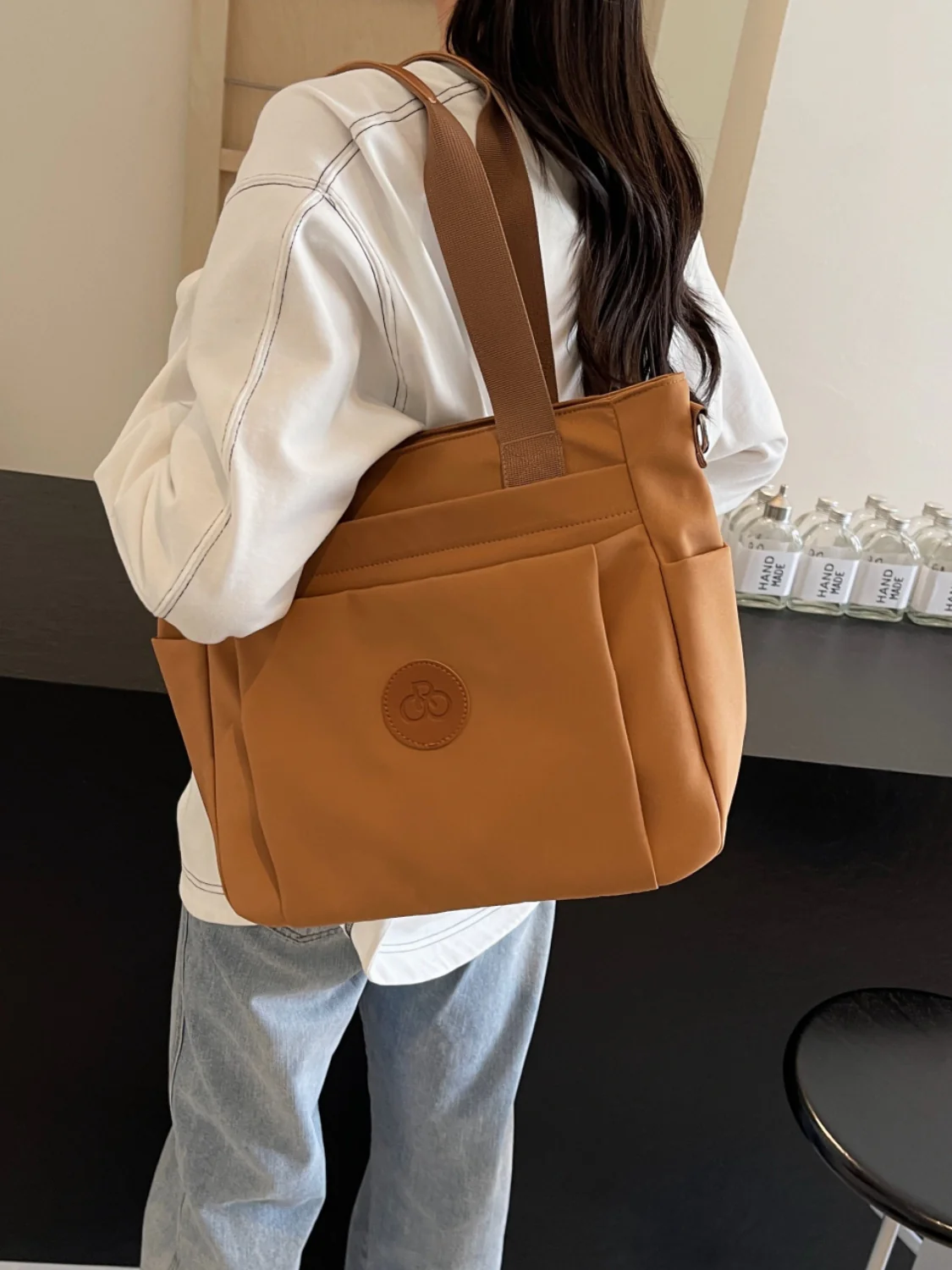 Nylon Solid Color Tote Bag - Image 7