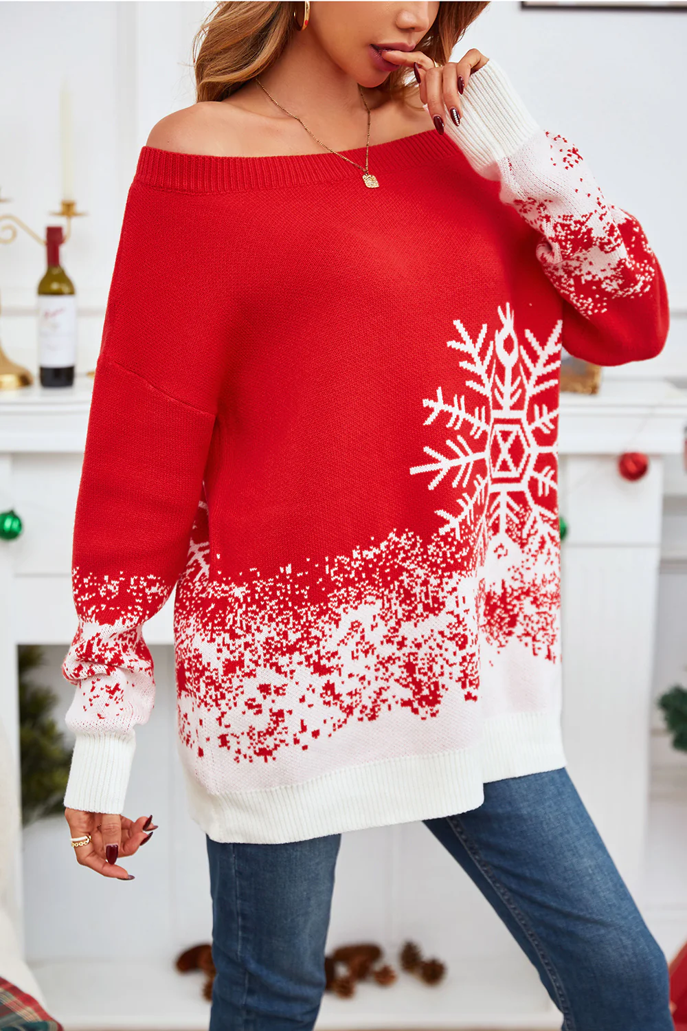 Off-Shoulder Long Sleeve Sweater - Image 4