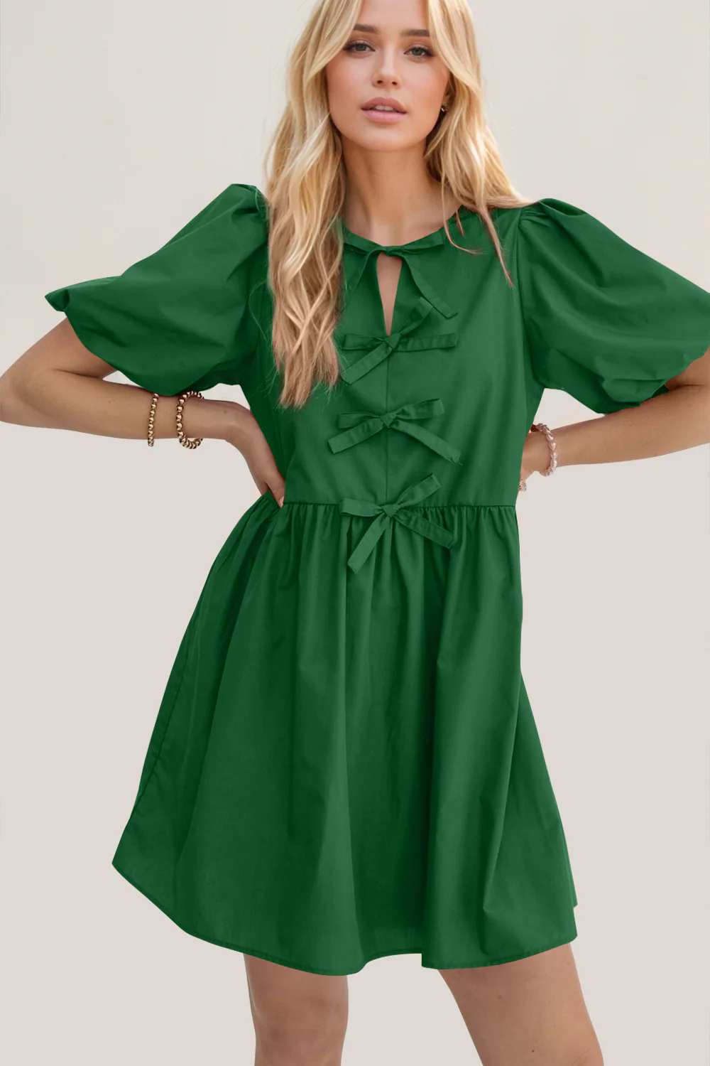 Oh Bow Ruched Puff Sleeve Mini Dress - Image 13