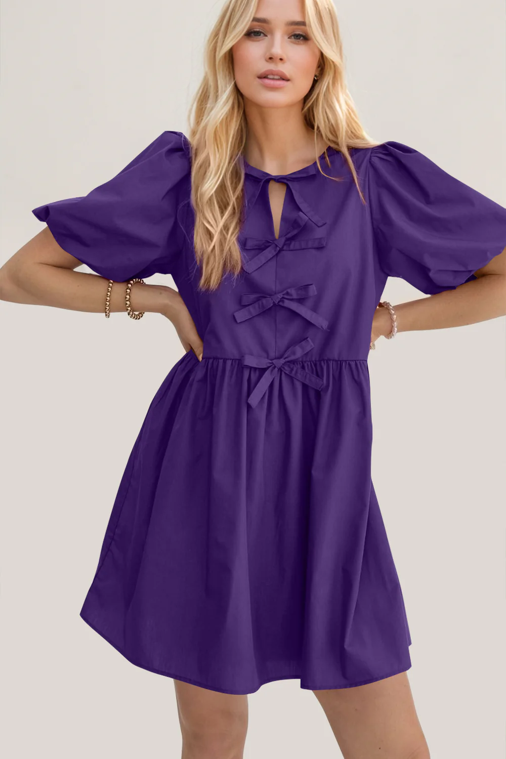 Oh Bow Ruched Puff Sleeve Mini Dress - Image 19