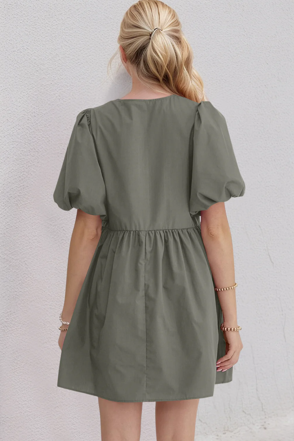 Oh Bow Ruched Puff Sleeve Mini Dress - Image 22