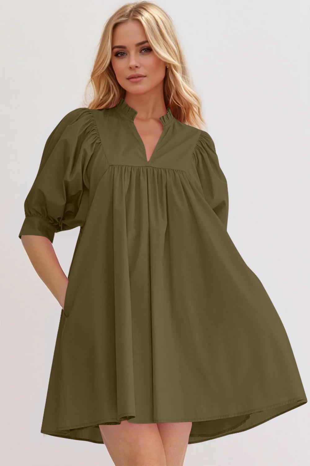 Oh Frill Notched Puff Sleeve Babydoll Mini Dress - Image 7