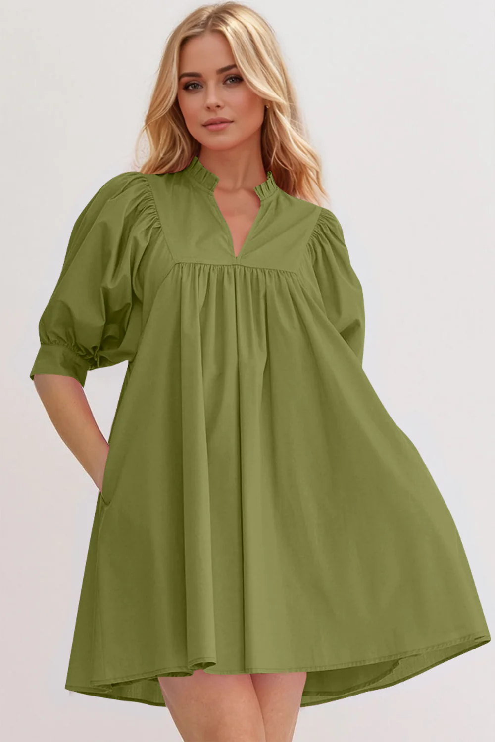 Oh Frill Notched Puff Sleeve Babydoll Mini Dress - Image 9