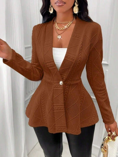 One Button Textured Peplum Cardigan - Image 19