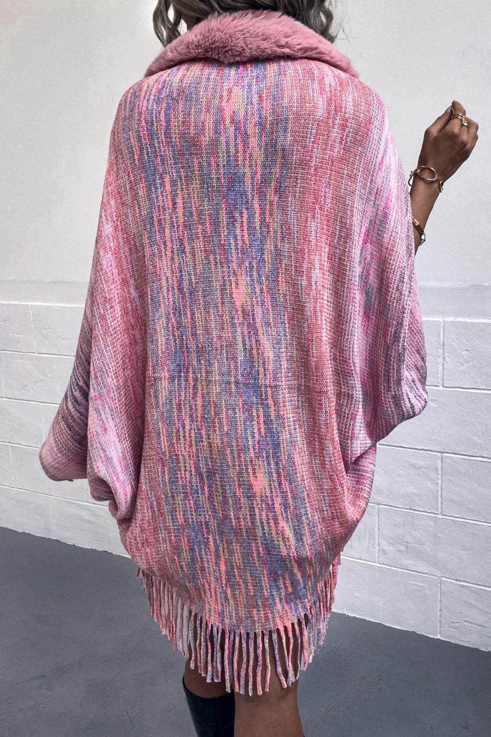 Open Front Fringe Hem Poncho - Image 2