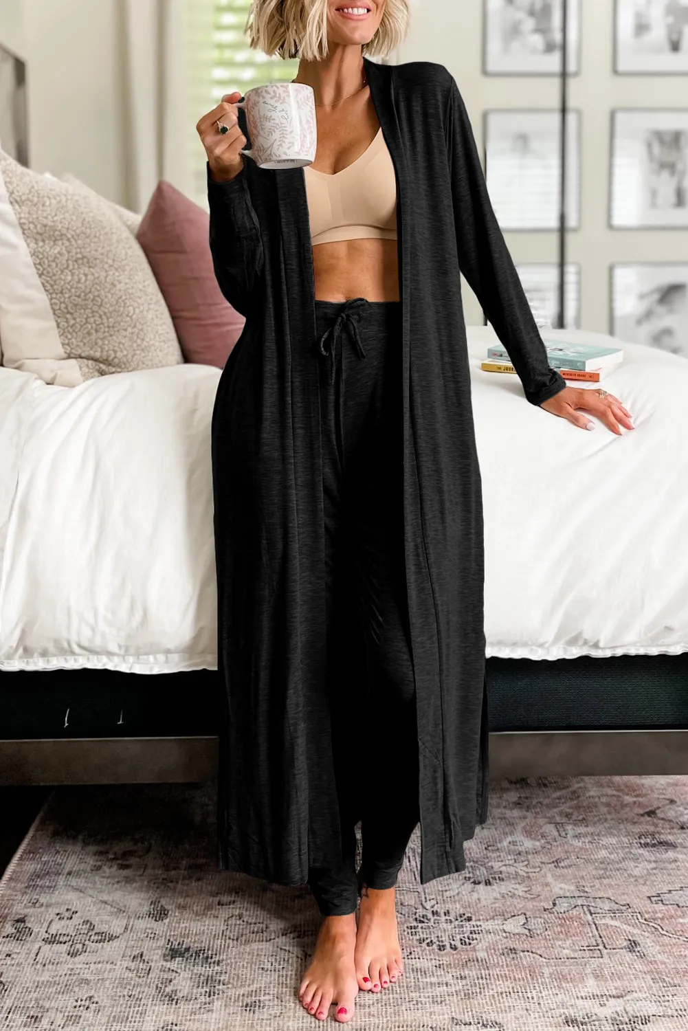 Open Front Long Sleeve Cardigan and Pants Lounge Set - Image 11