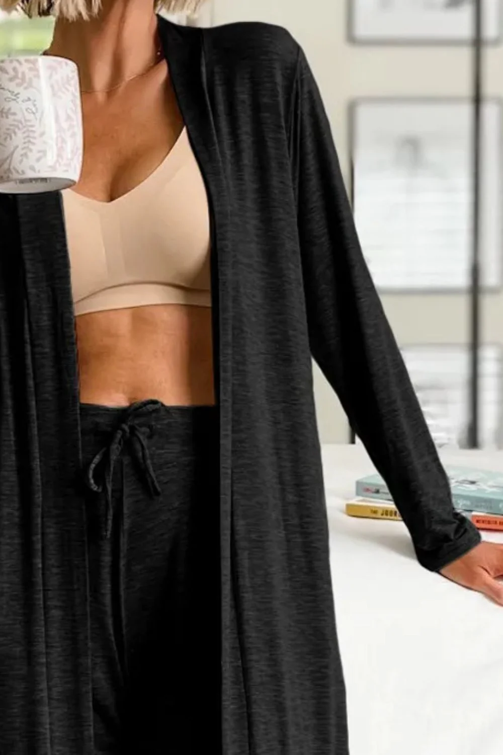 Open Front Long Sleeve Cardigan and Pants Lounge Set - Image 12