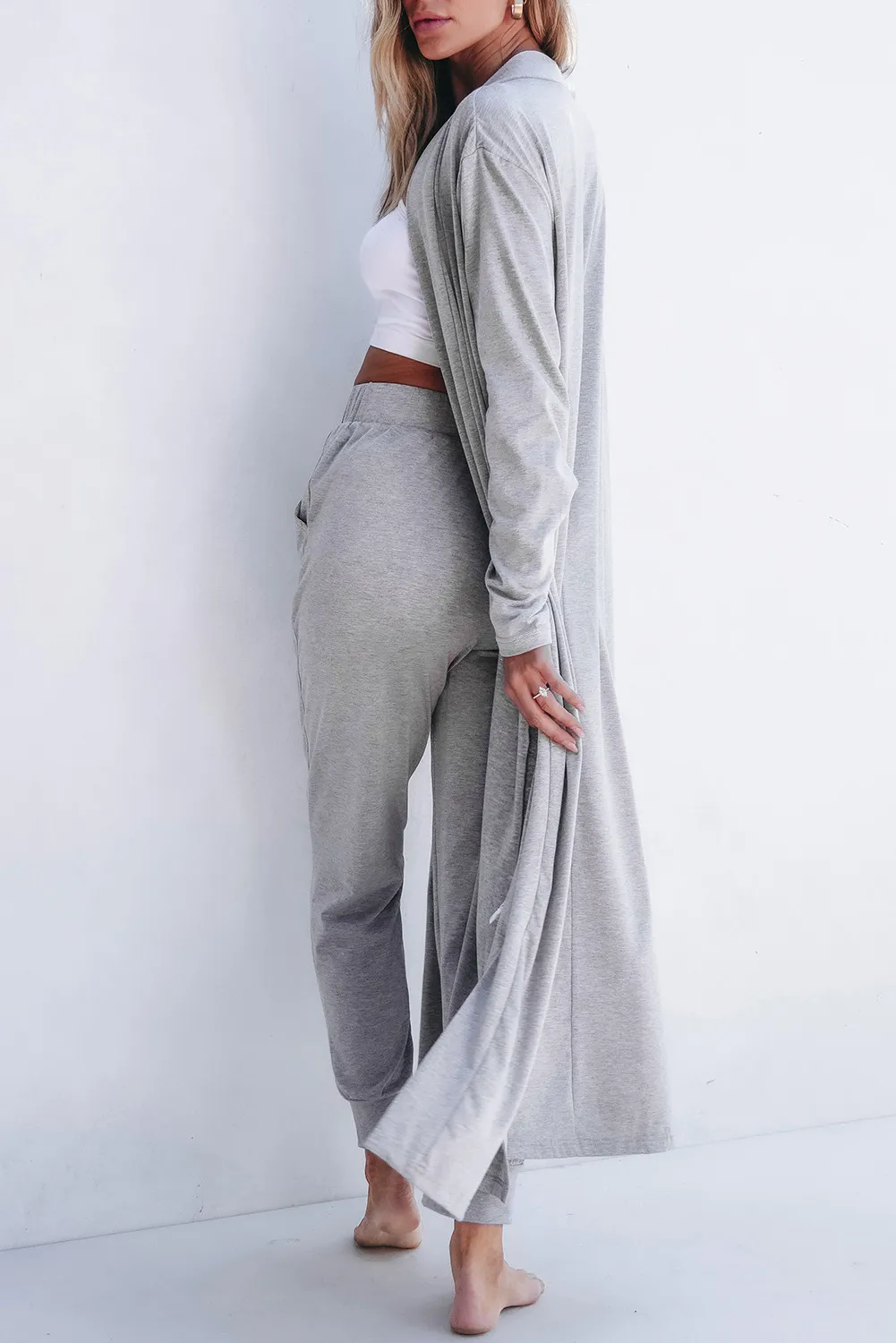 Open Front Long Sleeve Cardigan and Pants Lounge Set - Image 3