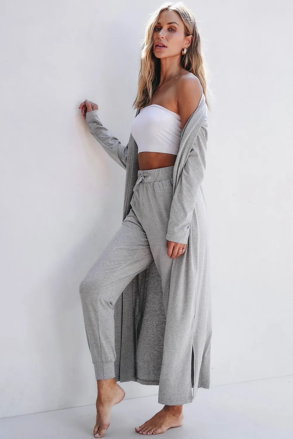 Open Front Long Sleeve Cardigan and Pants Lounge Set - Image 4