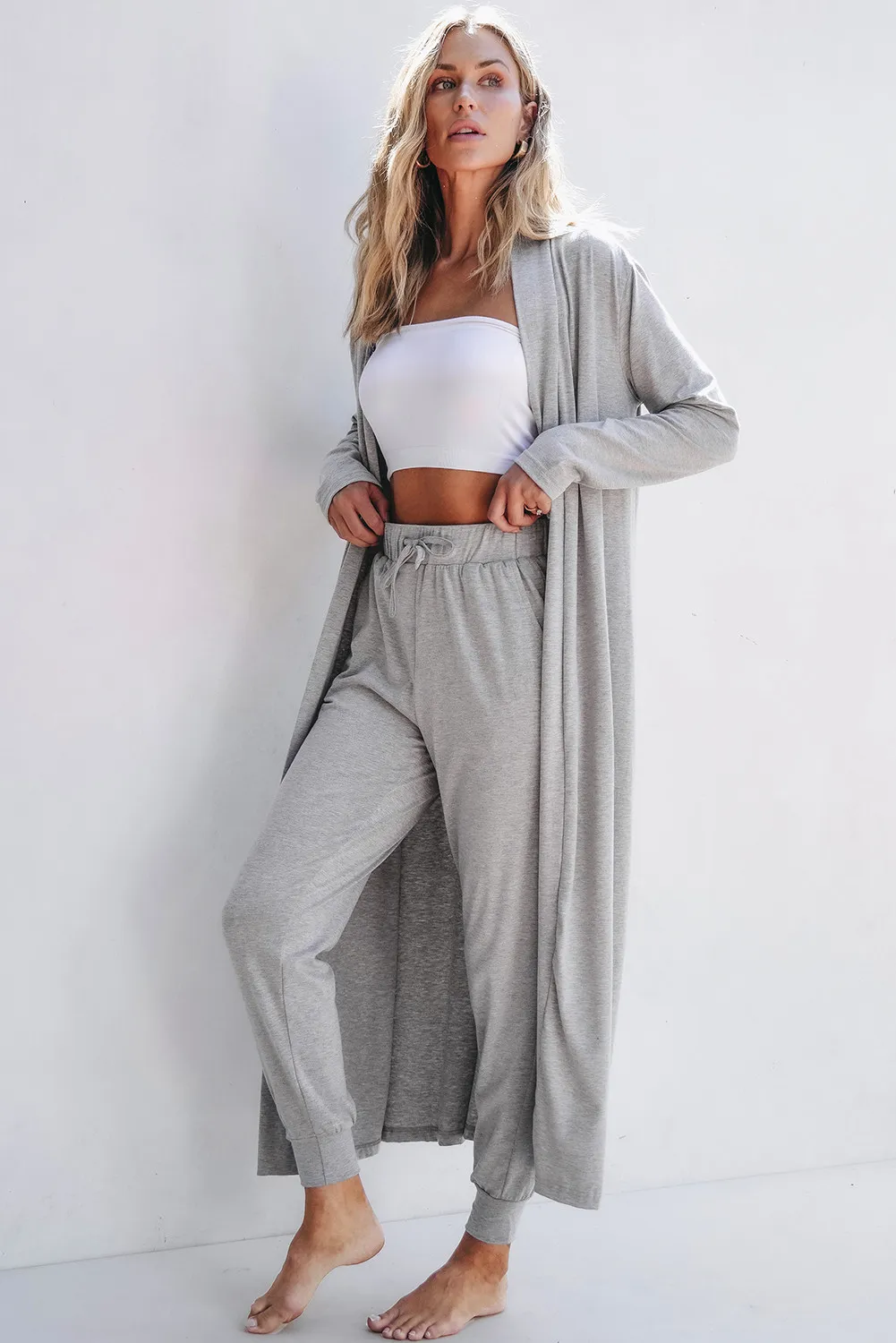 Open Front Long Sleeve Cardigan and Pants Lounge Set - Image 5
