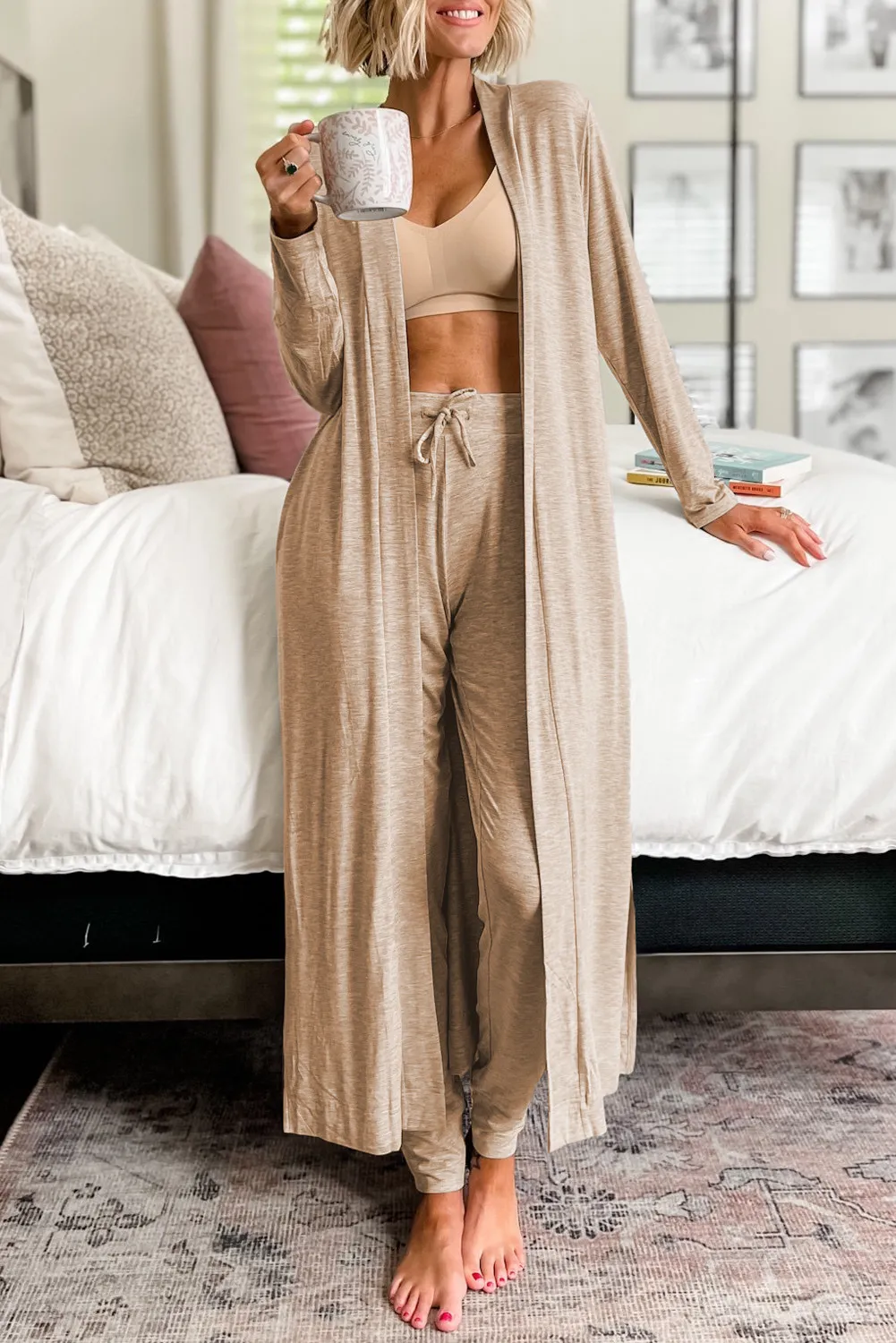 Open Front Long Sleeve Cardigan and Pants Lounge Set - Image 8