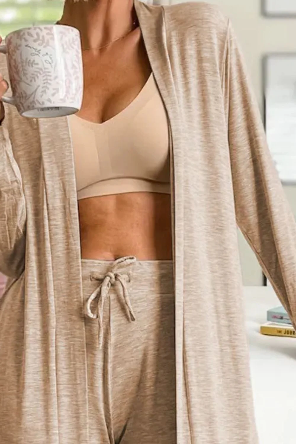 Open Front Long Sleeve Cardigan and Pants Lounge Set - Image 9