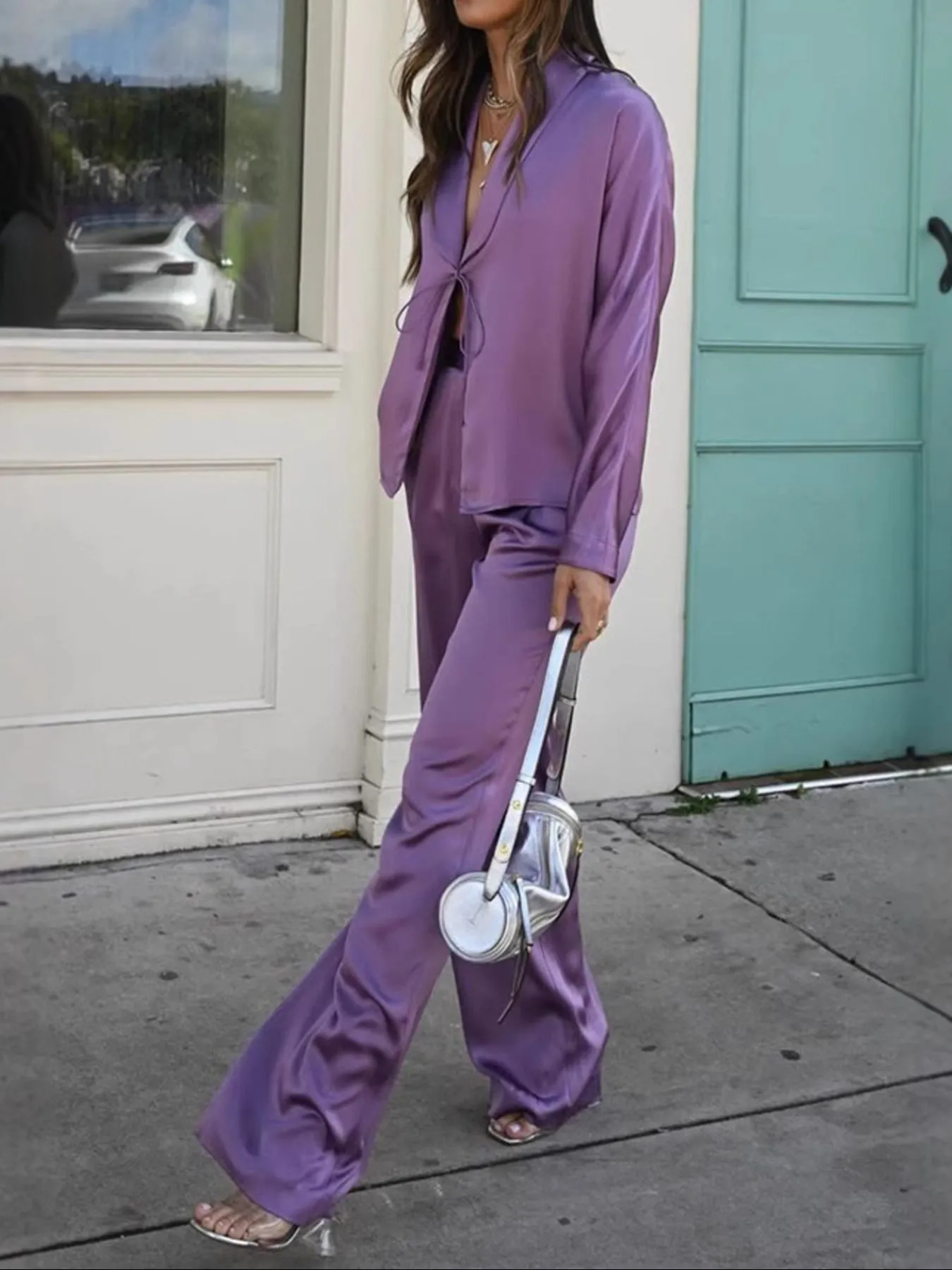Open Front Tied Top and Pants Set - Image 5