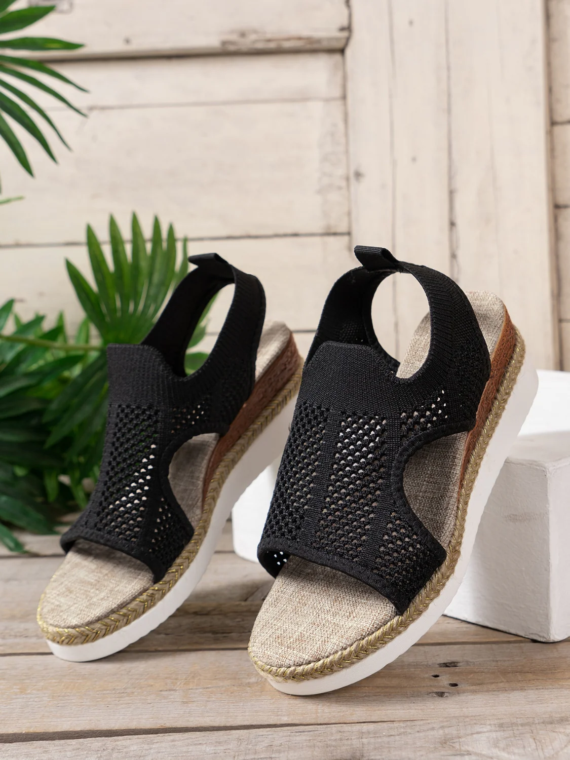 Open Toe Woven Wedge Sandals - Image 2