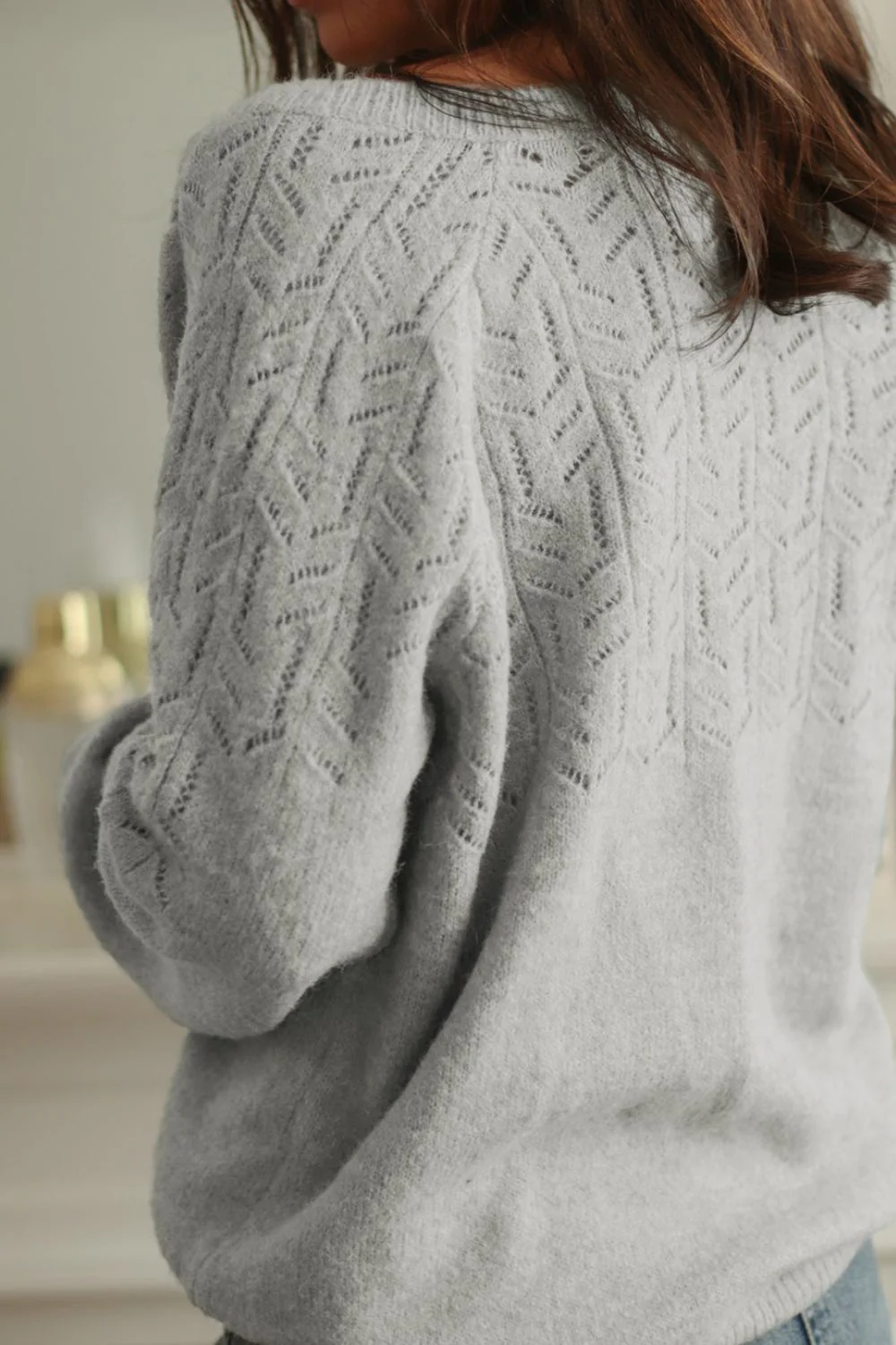 Openwork Button Down Long Sleeve Cardigan - Image 3
