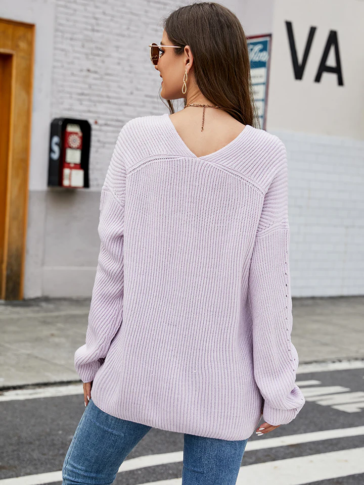 Openwork Dropped Shoulder Long Sleeve Sweater - Image 7