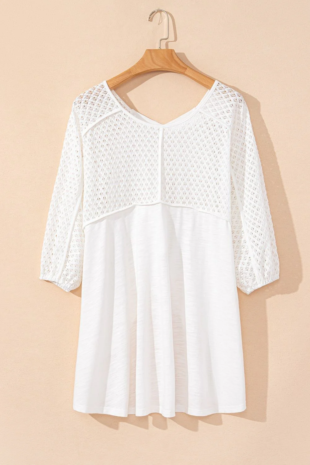 Openwork High Low Hem V Neck Oversized Top - Image 8