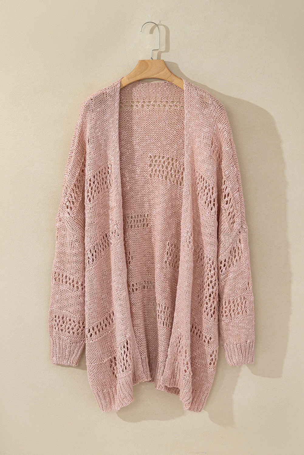 Openwork Open Front Long Sleeve Cardigan - Image 4