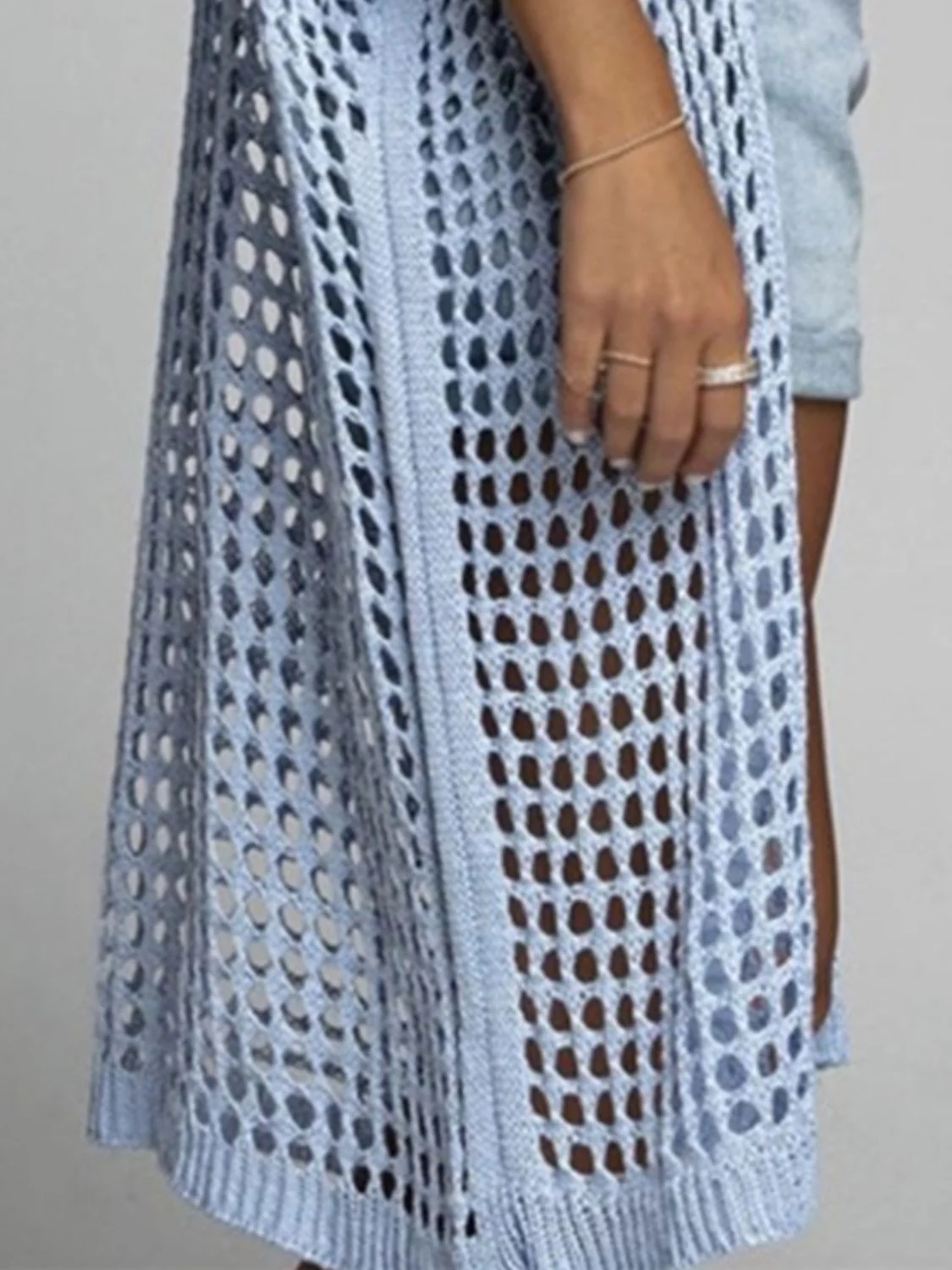 Openwork Open Front Three-Quarter Sleeve Cover Up - Image 15