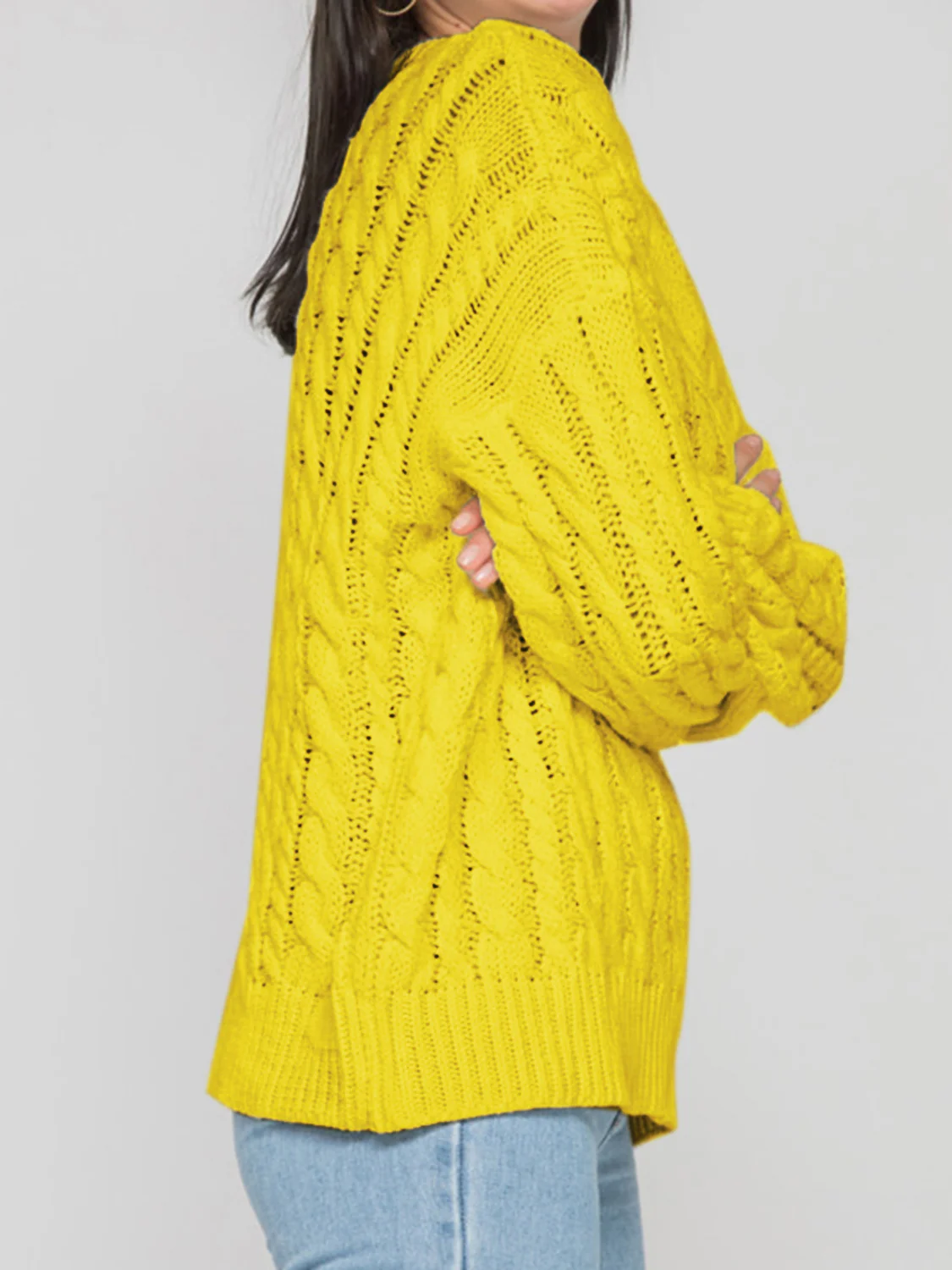 Openwork Round Sleeve Cable-Knit Sweater - Image 13