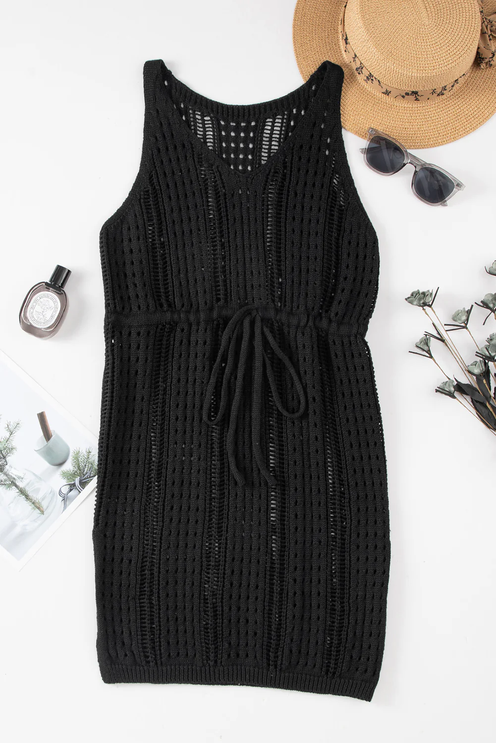 Openwork Slit V-Neck Sleeveless Cover Up Dress - Image 6