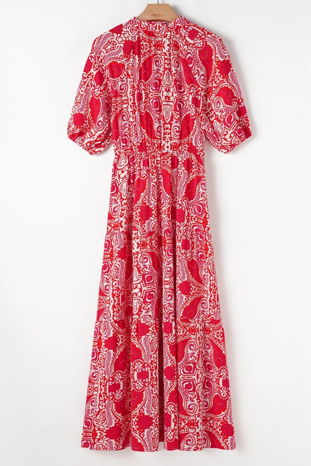 Paisley Print Side Slit Puff Sleeve High Waist Maxi Dress - Image 6