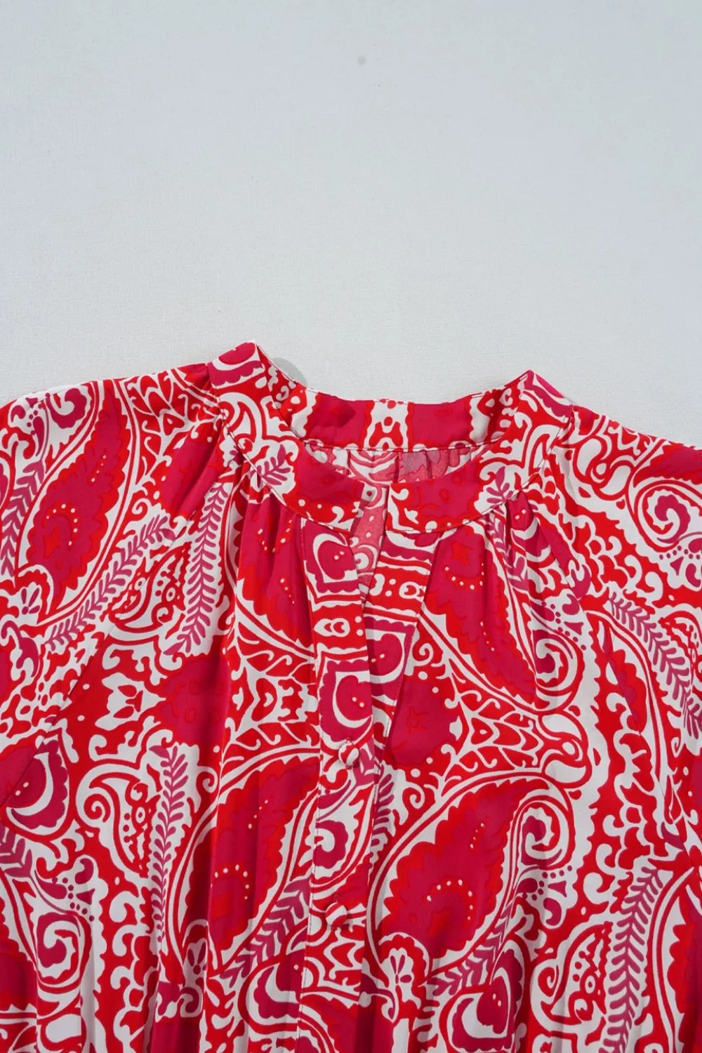 Paisley Print Side Slit Puff Sleeve High Waist Maxi Dress - Image 7
