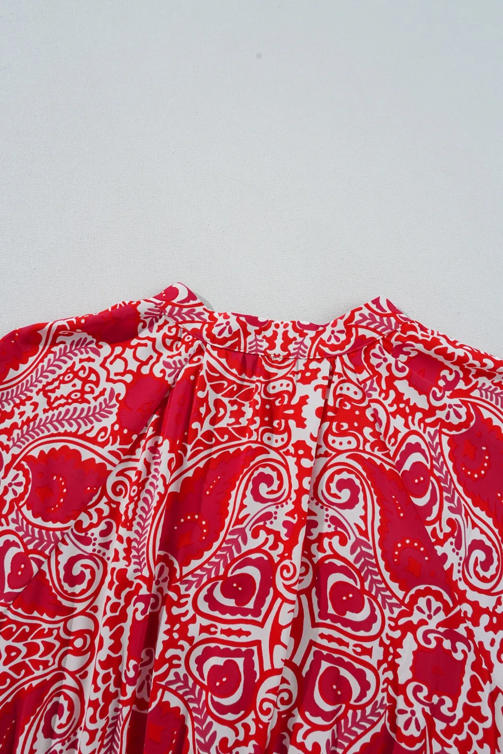 Paisley Print Side Slit Puff Sleeve High Waist Maxi Dress - Image 8