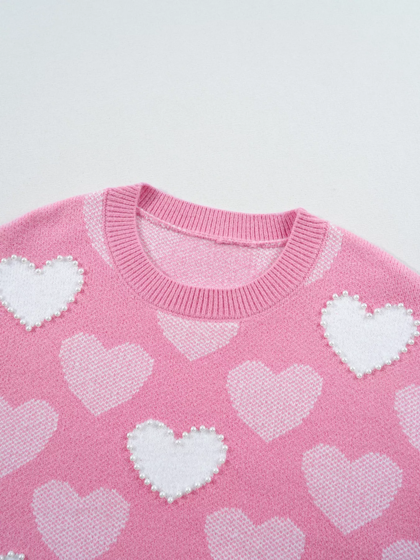 Pearled Heart Print Valentines Crew Neck Sweater - Image 13