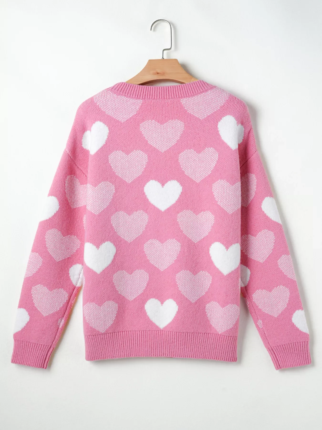 Pearled Heart Print Valentines Crew Neck Sweater - Image 9
