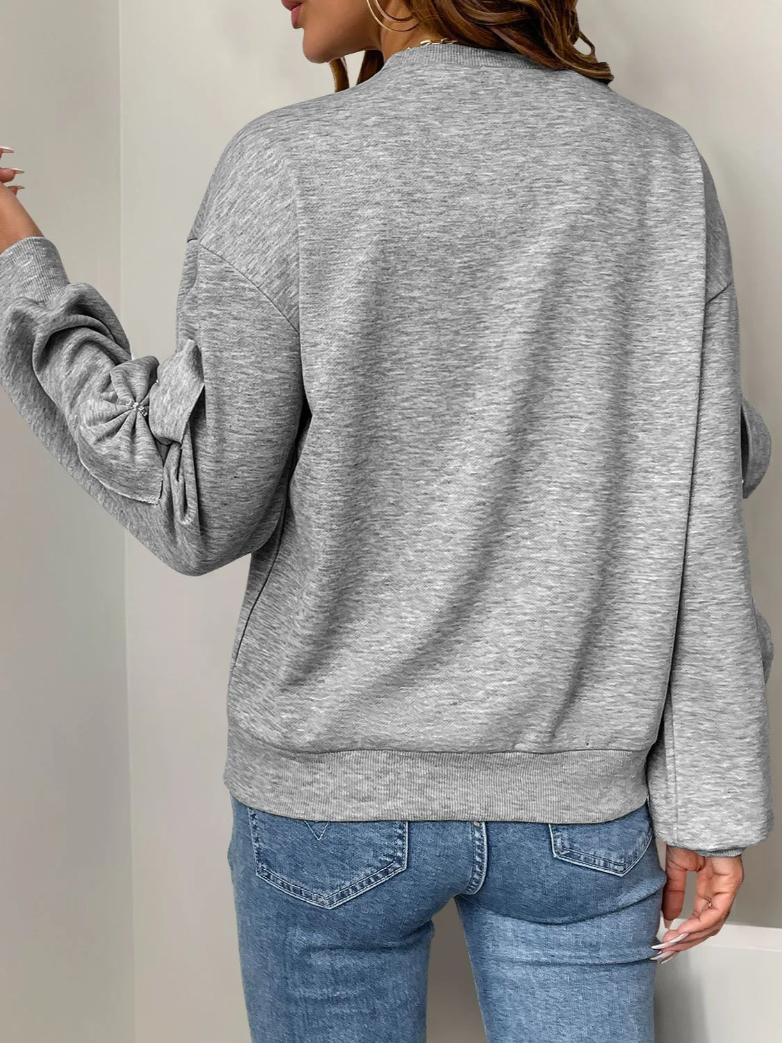 Perfee Bow Round Neck Long Sleeve Sweatshirt - Image 2