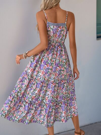 Perfee Decor Button Printed Sleeveless Tiered Midi Dress - Image 2