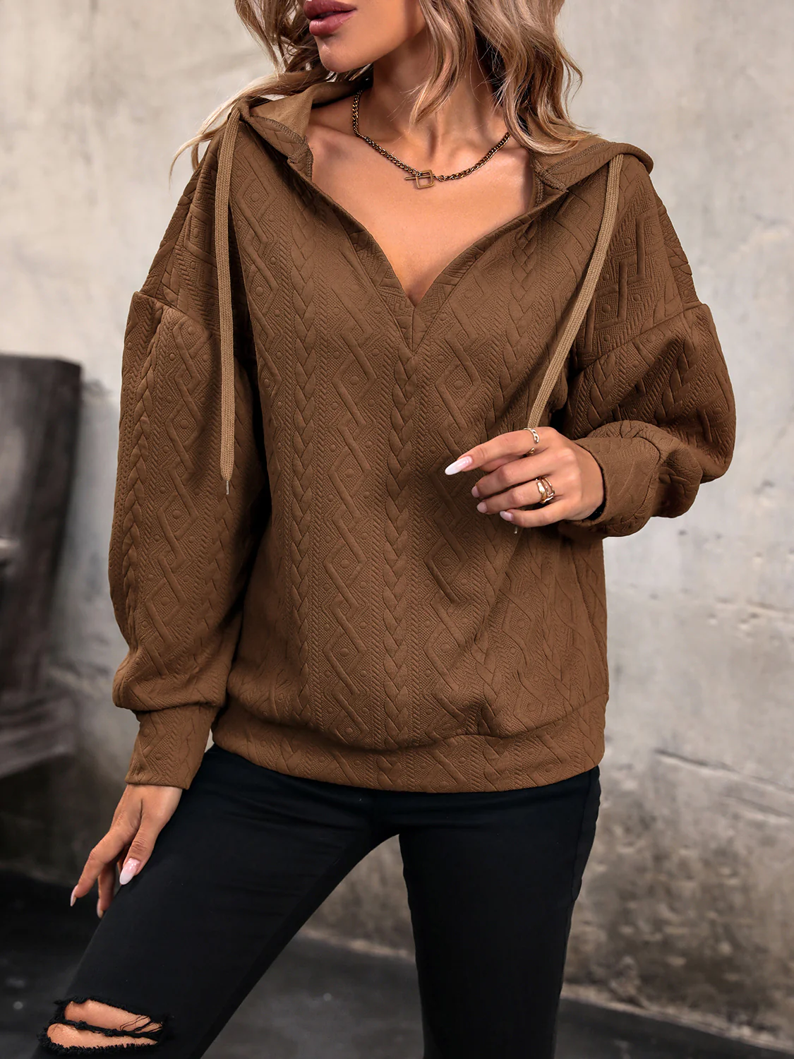 Perfee Drawstring Dropped Shoulder Long Sleeve Hoodie - Image 4