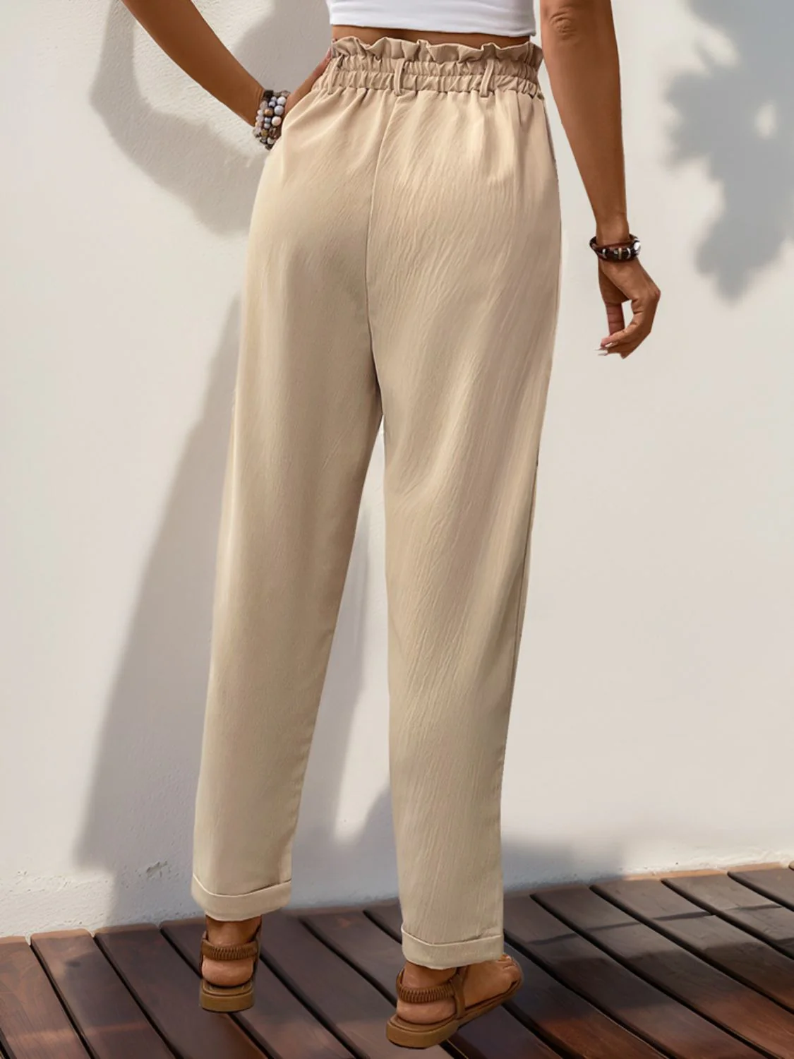 Perfee Frill High Waist Pants with Pockets - Image 2