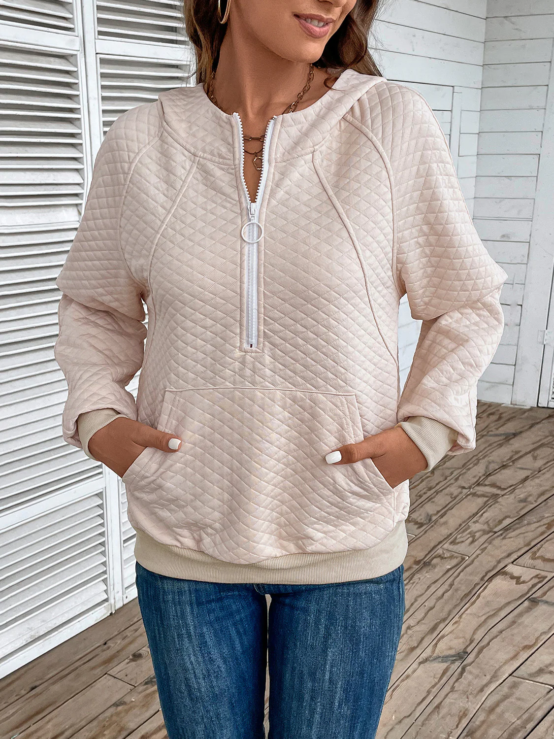 Perfee Half Zip Hoodie with Pocket - Image 5