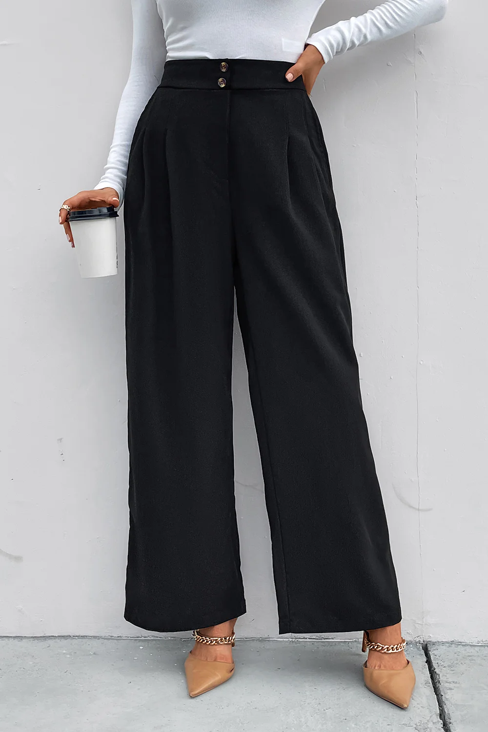 Perfee High Waist Ruched Pocketed Wide Leg Pants - Image 3