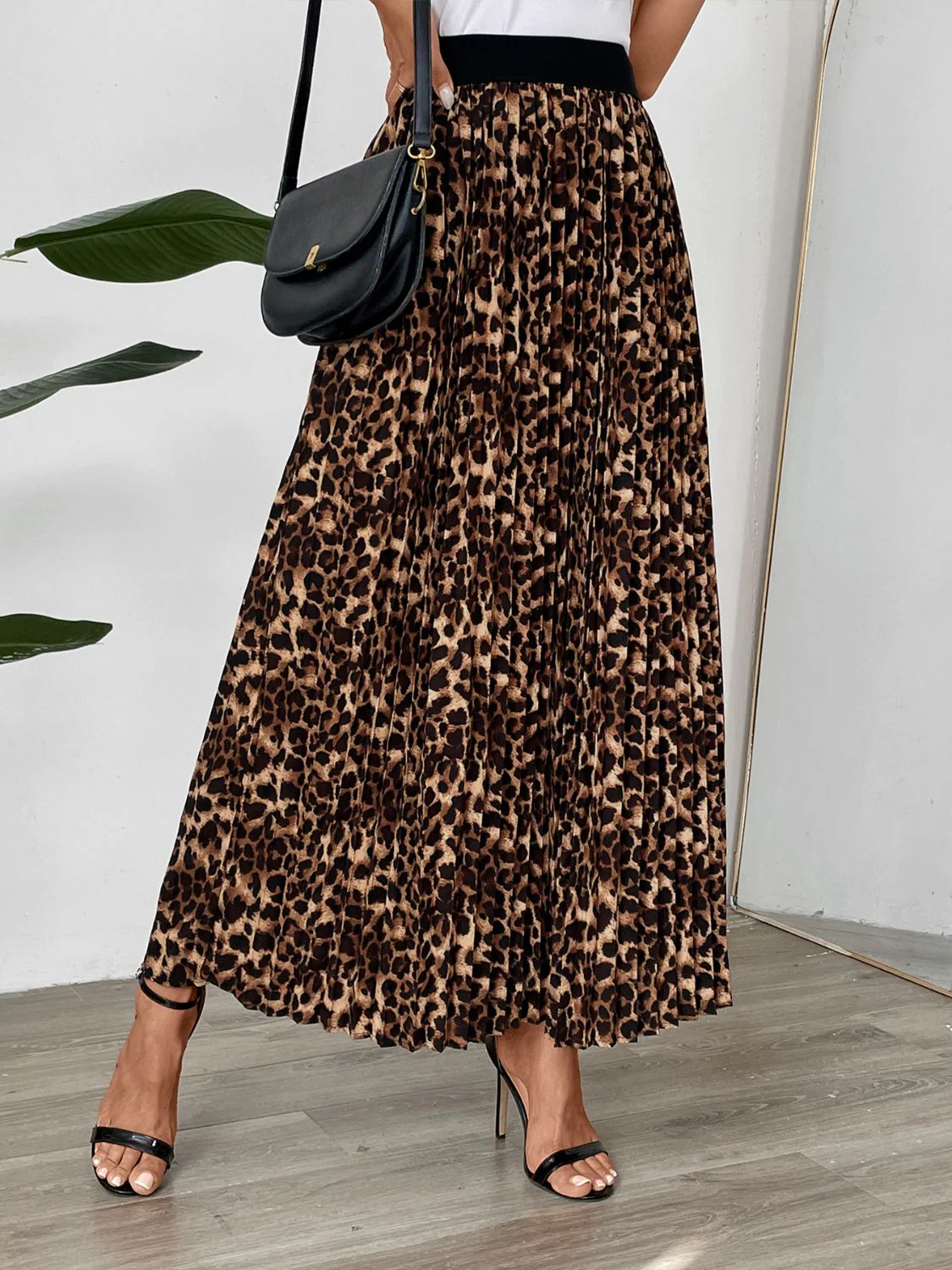 Perfee Pleated Leopard Maxi Skirt - Image 5