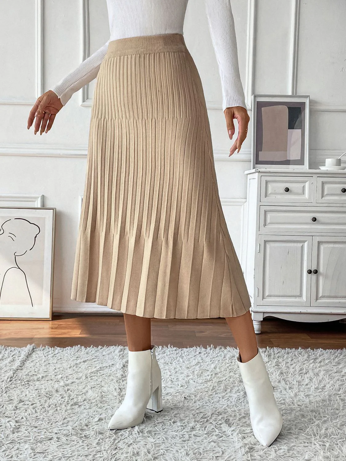 Perfee Pleated Midi Sweater Skirt - Image 6