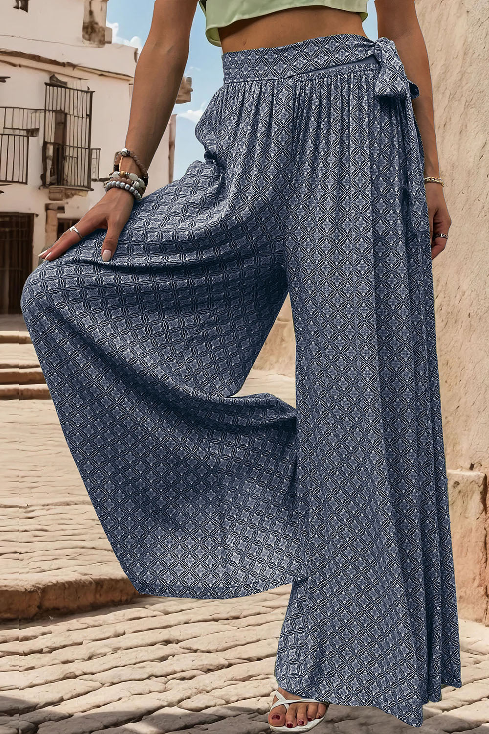 Perfee Printed Tied Wide Leg Pants - Image 4