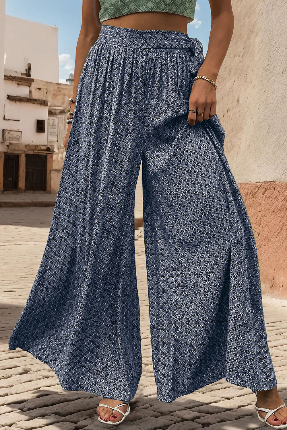 Perfee Printed Tied Wide Leg Pants - Image 5