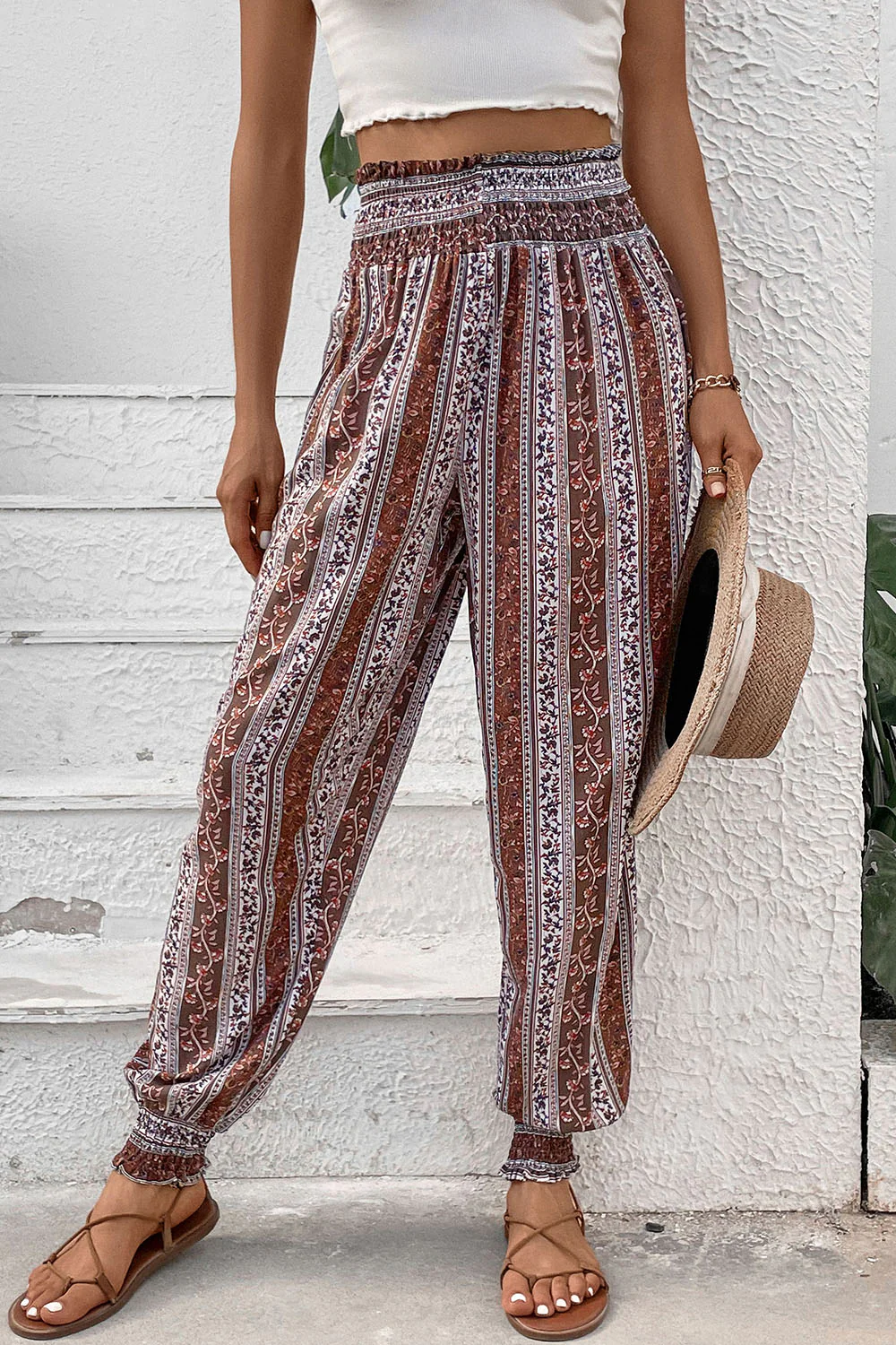 Perfee Smocked Printed High Waist Pants - Image 3