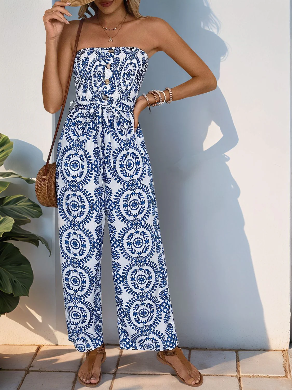 Perfee Smocked Tube Wide Leg Jumpsuit - Image 3