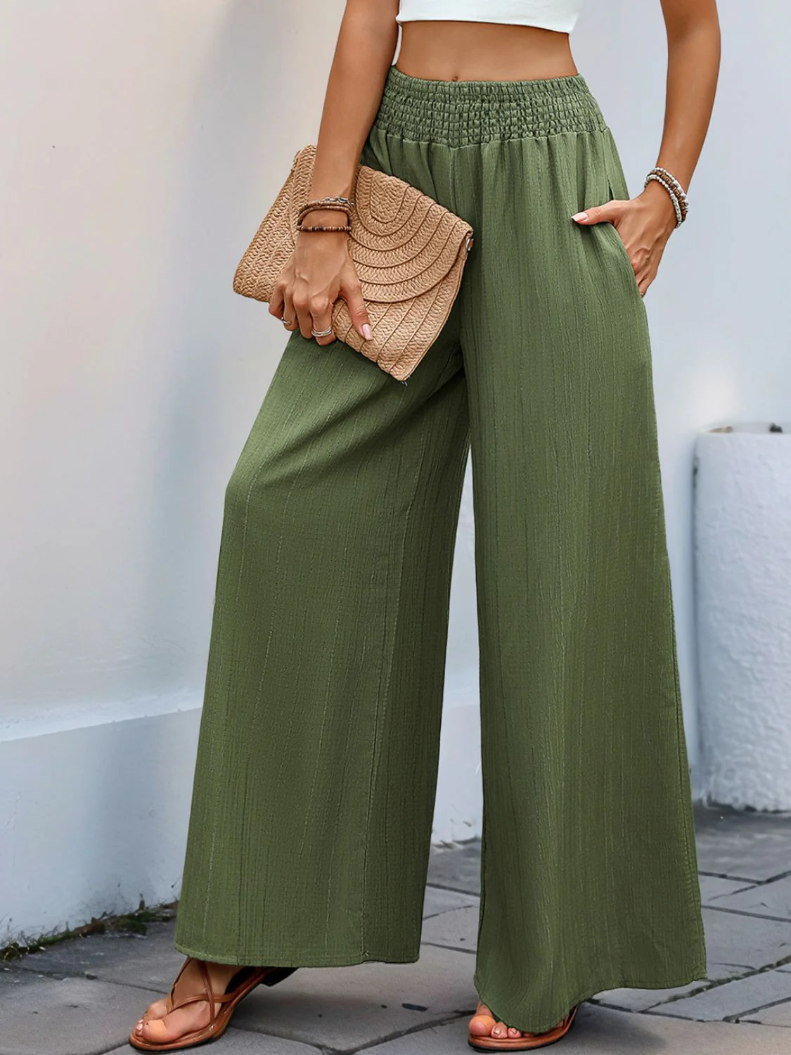 Perfee Smocked Wide Leg Pants - Image 6