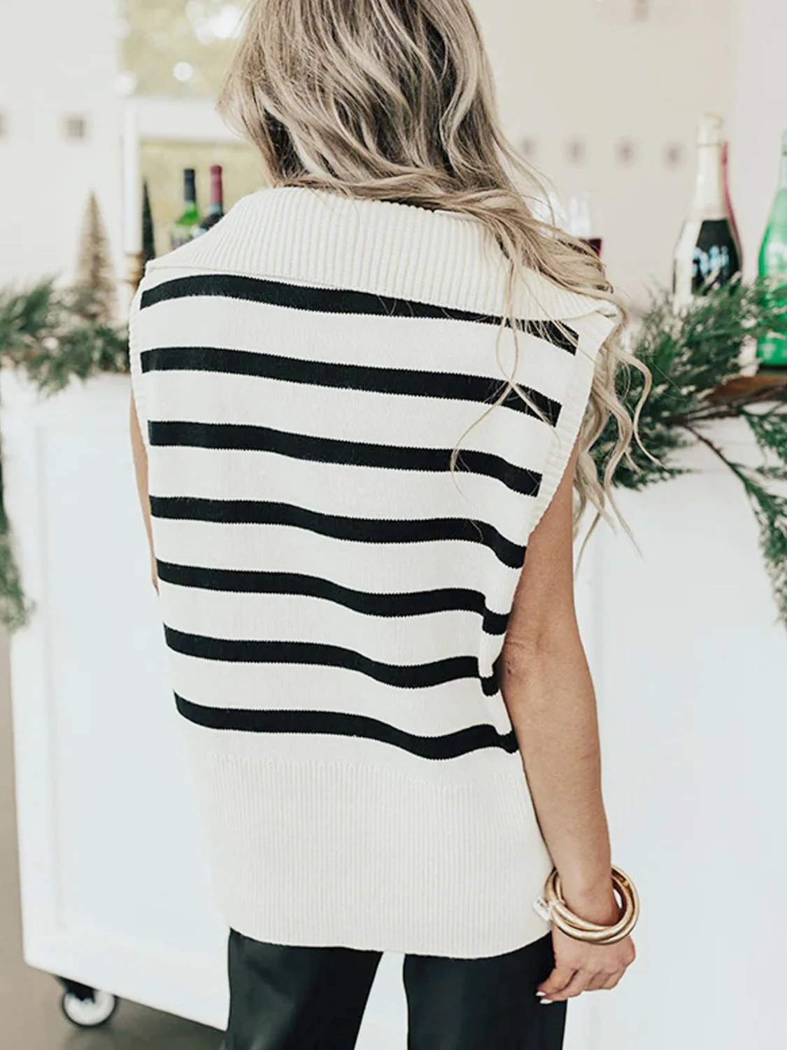 Perfee Striped Half Zip Sweater Vest - Image 2