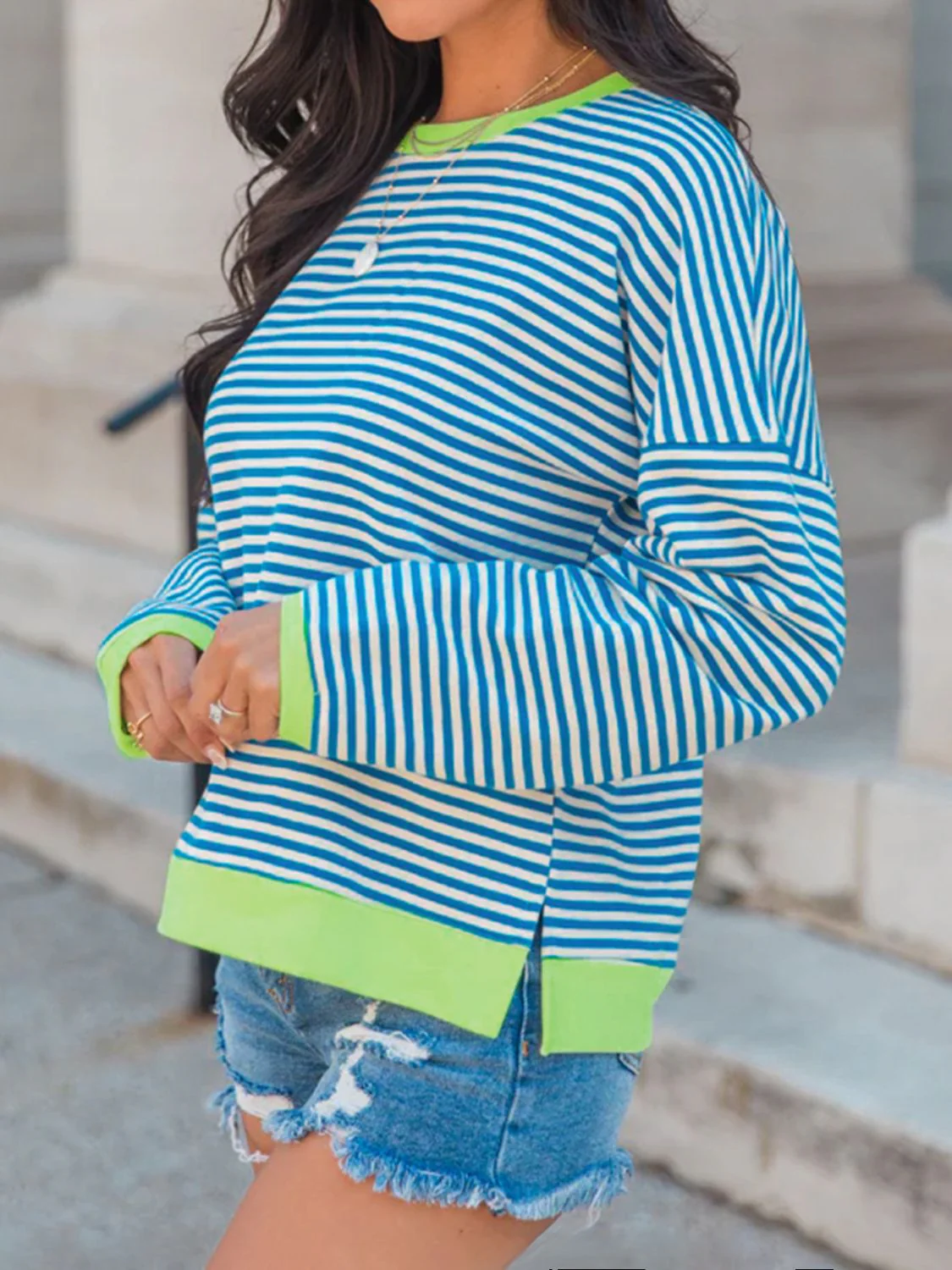 Perfee Striped Round Neck Long Sleeve Sweatshirt - Image 2