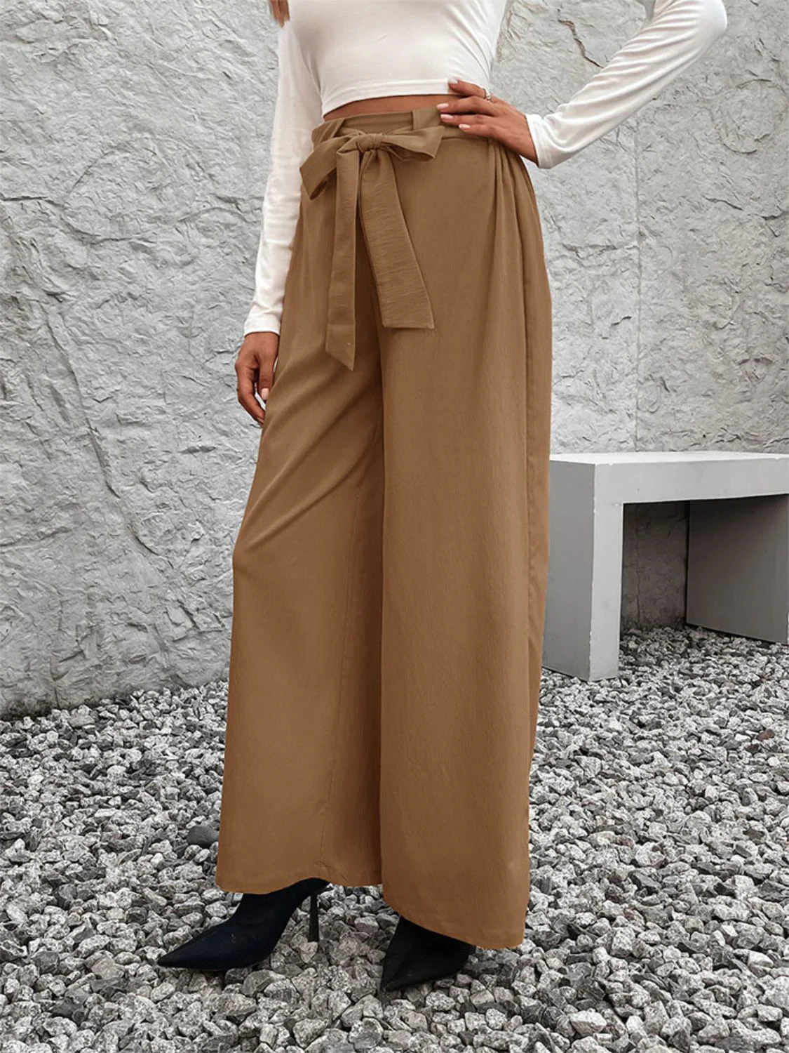 Perfee Tied High Waist Wide Leg Pants - Image 3