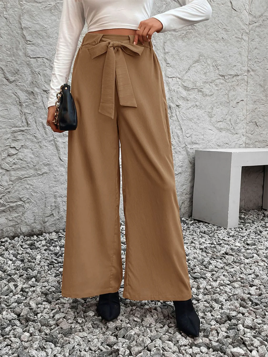 Perfee Tied High Waist Wide Leg Pants - Image 4