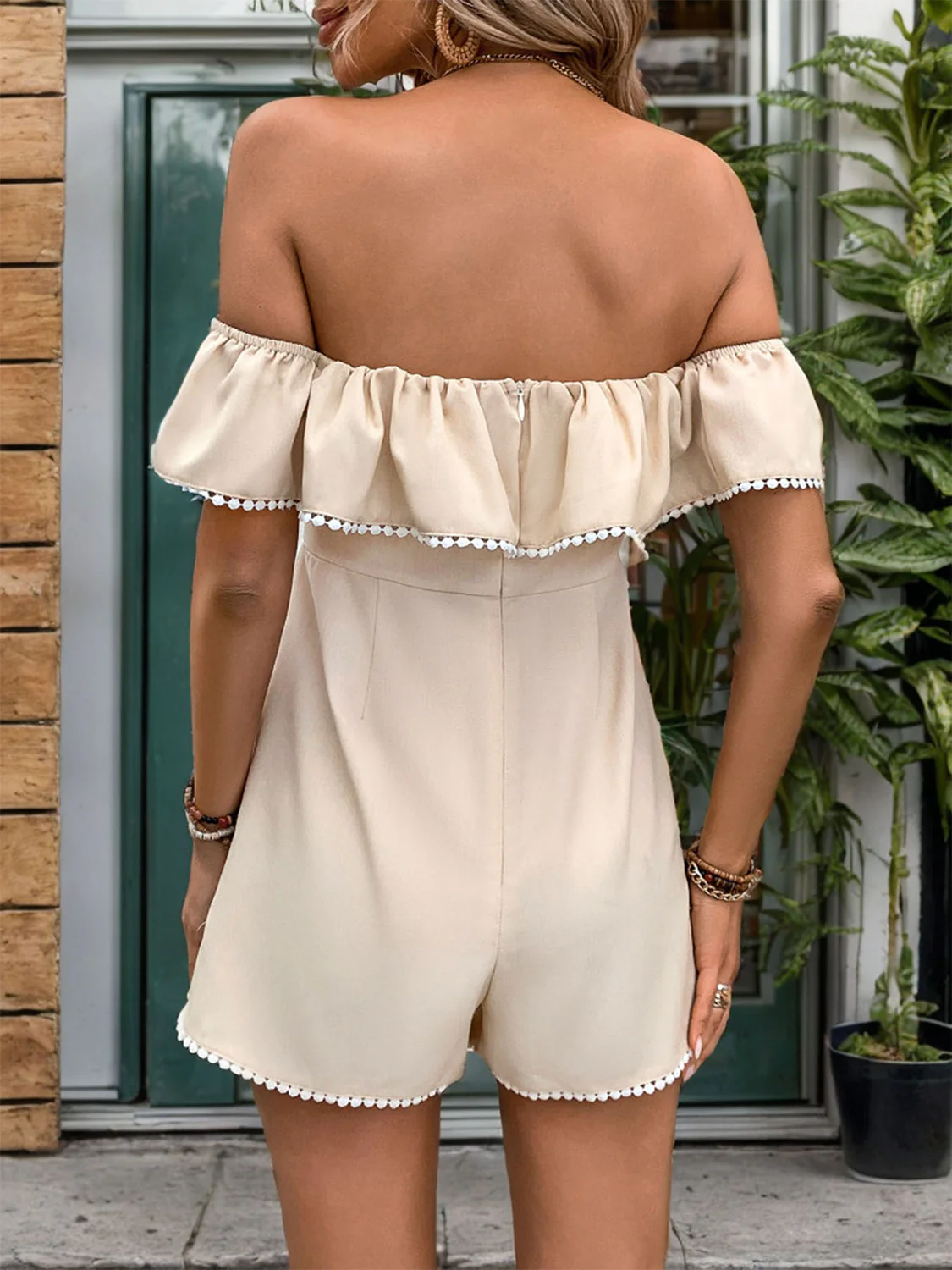 Perfee Tied Ruffled Off-Shoulder Short Sleeve Romper - Image 2