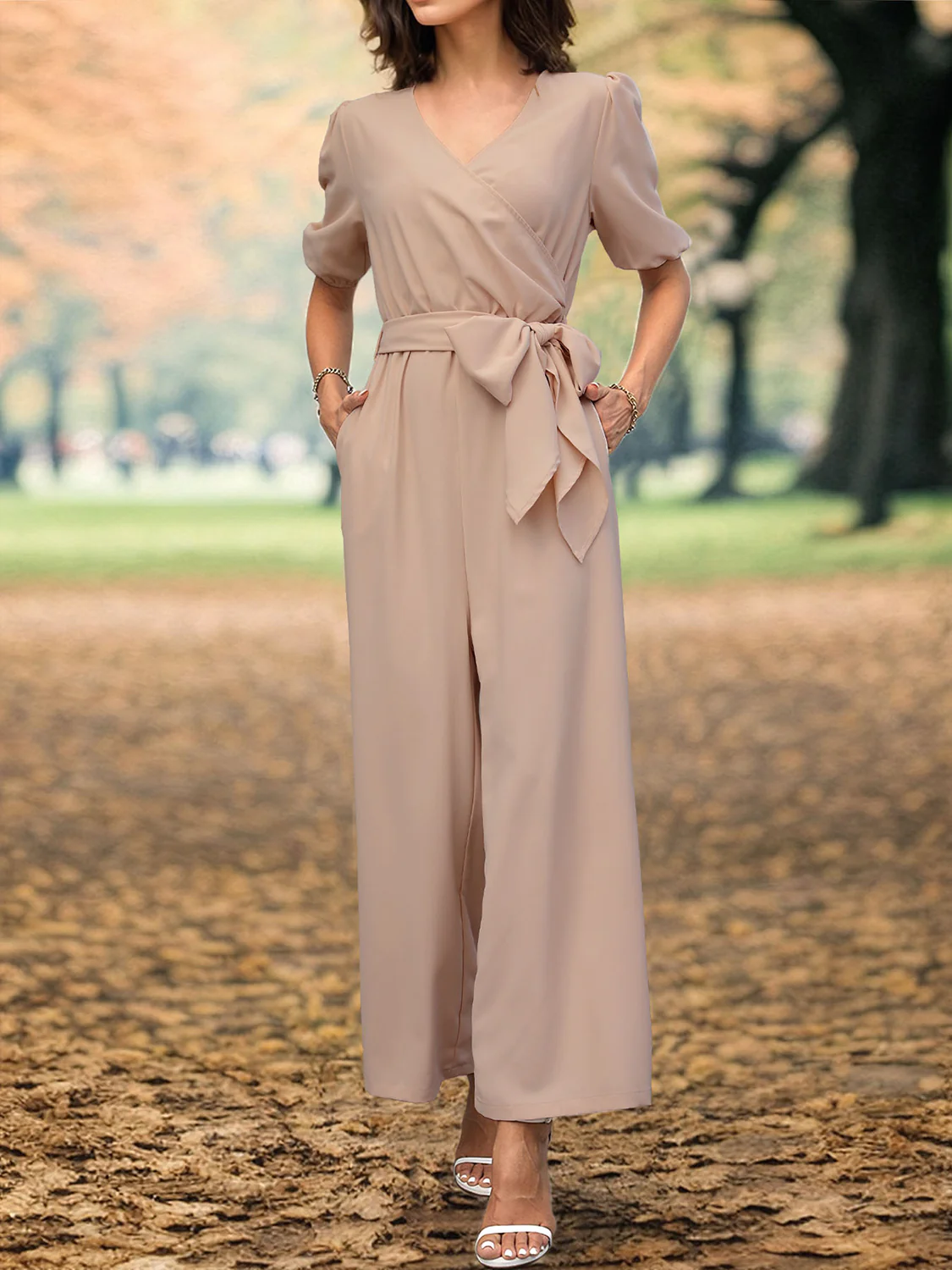 Perfee Tied Short Sleeve Wide Leg Jumpsuit - Image 3
